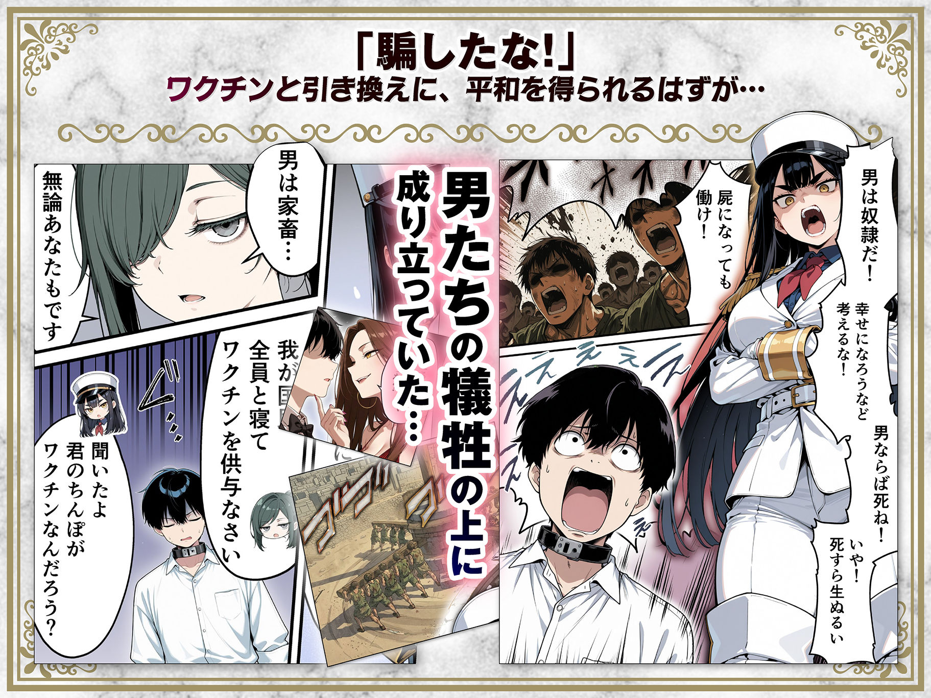 太眉おっぱい長官と貧乳ジト目副官にワクチンポな僕が搾精部屋へ閉じ込められる話 3枚目