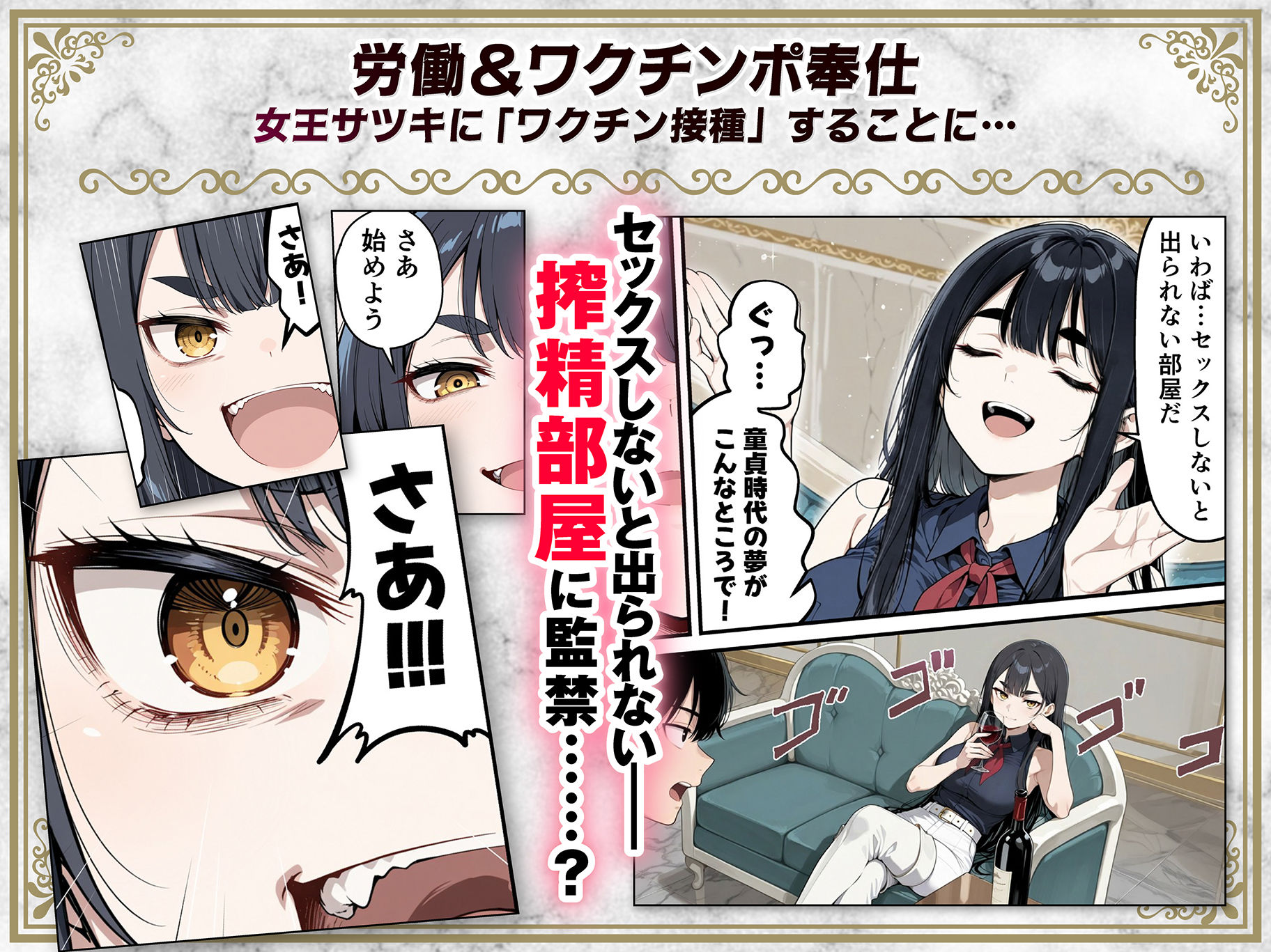 太眉おっぱい長官と貧乳ジト目副官にワクチンポな僕が搾精部屋へ閉じ込められる話 4枚目