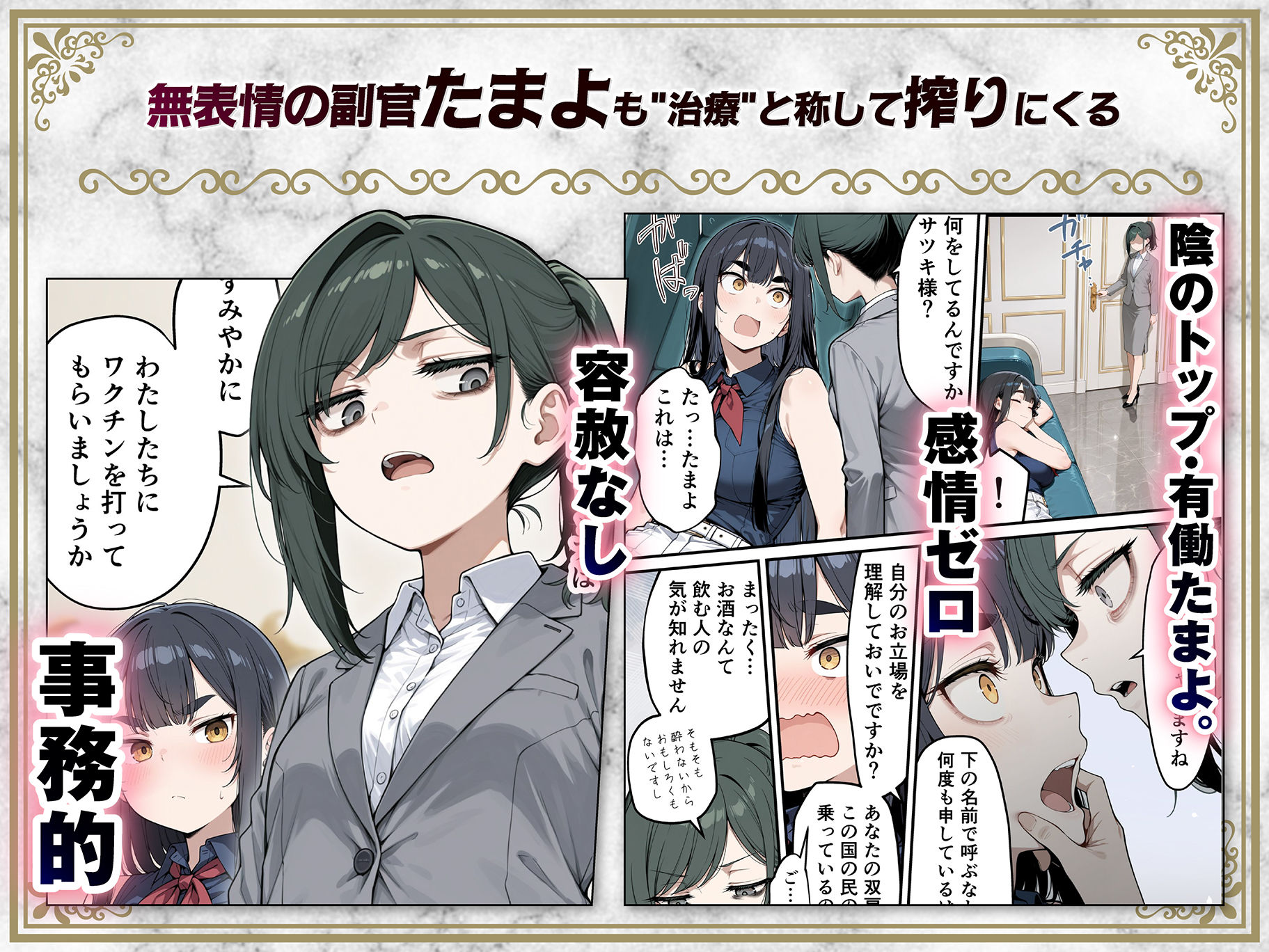 太眉おっぱい長官と貧乳ジト目副官にワクチンポな僕が搾精部屋へ閉じ込められる話 6枚目
